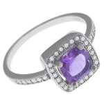 Bague - argent 925 rhodi� - am�thyste - oxydes de zirconium - femme - taille 52