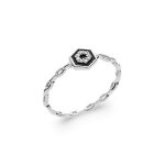 Bague argent 925 rhodie hexagone emaille noire zirconium - kbc - femme Bague argent 925 rhodie hexagone emaille noire zirconium - kbc - femme