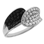Bague - argent 925 rhodi� - oxydes zirconium noirs et blancs
