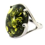Bague argent inspiration ambre vert (rhodi) - 19x15 mm [p3345]