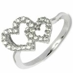 Bague en argent sterling 925 / 1000 double c?ur love avec zirconium - gooix - 943 - 05377 - t52