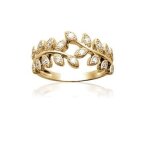 Bague - bijouxia - feuille laurier - cristal - plaqu� or - longue tenue