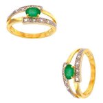 Bague - bijouxia - pierre �meraude et diamants - or jaune 9 carats - qualit� bijouterie