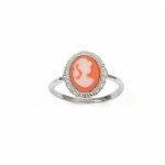 Bague came argent massif 925 rhodi - fond orange - pour femme