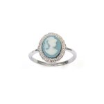 Bague cam�e fond bleu argent massif 925���rhodi�(garanti sans nickel)