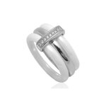 Bague - bijouxia - cramique blanche - argent 925 - largeur 9mm - oxyde de zirconium