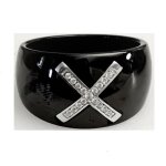 Bague en c�ramique noire bijouxia - croix zirconium - argent 925 / 1000