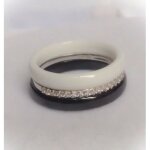 Bague cramique noire et blanche - argent 925 - alliance - oxyde de zirconium