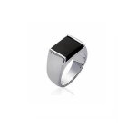 Bague chevalire argent massif 925 / 1000 et onyx - bijouxia - tailles choix 50  68 - joaillerie - mixte ...