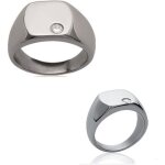 Bague chevalière - bijouxia - acier et cristal blanc - joaillerie - mixte - cristal Bague chevalière - bijouxia - acier et cristal blanc - joaillerie - mixte - cristal