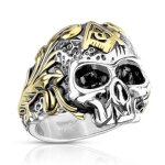 Bague chevalière - acier - crâne - dorée - homme - franc - maçonnerie Bague chevalière - acier - crâne - dorée - homme - franc - maçonnerie