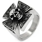 Bague chevalière homme acier croix celtique malte tête de mort biker (60) Bague chevalière homme acier croix celtique malte tête de mort biker (60)