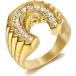 Bague chevalire homme acier dor or tte fer  cheval camargue gitan 67