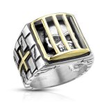 Bague chevalire homme acier dor tte de mort crane emprisonn croix biker (60)