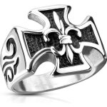 Bague chevalire homme acier croix de malte fleur de lys - argent