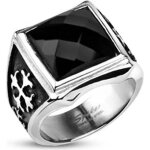 Bague chevalire homme acier et onyx noir carr  croix royale - marque - modle - argent - noir - mixte ...