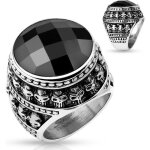 Bague chevalière homme acier pierre noire couronne de crânes biker (67) Bague chevalière homme acier pierre noire couronne de crânes biker (67)