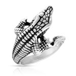 Bague chevali�re pour homme acier � t�te alligator crocodile originale (62)