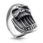 Bague chevalière homme acier tête de mort mâchoire ouverte décapsuleur (60) Bague chevalière homme acier tête de mort mâchoire ouverte décapsuleur (60)