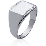 Bague chevalire homme - centmille - argent massif 925 rhodi - selle rectangle bords gravs