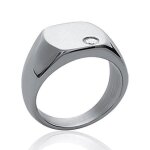 Bague chevalire homme - selle arrondie gravable zircon serti - acier inoxydable