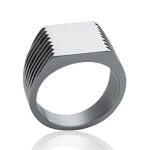 Bague chevalire homme - selle gravable - stries verticales - acier inoxydable - centmille