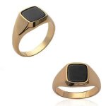 Bague chevalire onyx plaqu or 18 carats t50  t68 - bijouxia - mixte