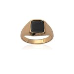 Bague chevalire onyx plaqu or 18 carats tailles choix 46  t68 52