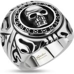 Bague chevalière ronde homme acier tête de mort biker relief tribal (72) Bague chevalière ronde homme acier tête de mort biker relief tribal (72)