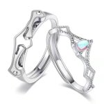 Bague de couple - rmega - anneau de fianailles - plaqu or blanc - zircon - cristaux