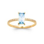 Bague - plaqué or 18 carats - cristal bleu topaze - oxyde de zirconium - 1. 27 grs - mixte Bague - plaqué or 18 carats - cristal bleu topaze - oxyde de zirconium - 1. 27 grs - mixte
