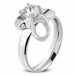 Bague fantaisie avec ajustement confortable en forme de fleur ronde en acier inoxydable avec cz transparent ...