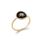 Bague femme - kbc - disque soleil de vergina - plaqué or - emaille noire Bague femme - kbc - disque soleil de vergina - plaqué or - emaille noire