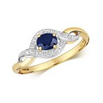 Bague femme or 375 - 1000 avec diamant brillant h et saphir 44004 - pierre de naissance de septembre