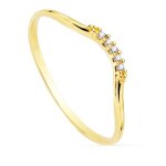 Bague femme - or jaune 18k - courbe ronde - 0. 025ct diamants brillants - taille 55