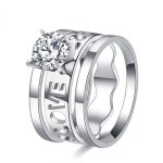 Bague - femme - solitaire - love - triple - cristal - blanc - acier inoxydable - 316 l - 52 à 60 Bague - femme - solitaire - love - triple - cristal - blanc - acier inoxydable - 316 l - 52 à 60
