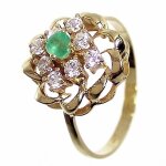 Bague - fleur dor - 18k - �meraude - zircons - 29g