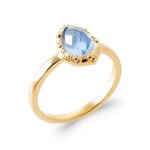 Bague solitaire - joaillerie - goutte deau - cristal bleu topaze - plaqué or 18 carats - mixte Bague solitaire - joaillerie - goutte deau - cristal bleu topaze - plaqué or 18 carats - mixte