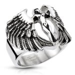 Bague homme acier aile d�esse ange archange crucifi�e gothique punk (65)