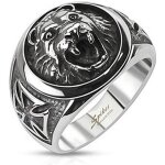 Bague pour homme en acier massif avec croix celtique maltaise et tête de lion - argenté - mixte Bague pour homme en acier massif avec croix celtique maltaise et tête de lion - argenté - mixte