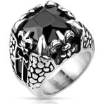 Bague homme acier pierre noire onyx fleur de lys griffe dragon gothique (60) Bague homme acier pierre noire onyx fleur de lys griffe dragon gothique (60)