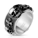 Bague homme acier rotative spin tête de mort croix celtes biker - argenté - adulte Bague homme acier rotative spin tête de mort croix celtes biker - argenté - adulte
