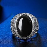 Bague homme - argent sterling 925 - onyx noir - taille ouverte Bague homme - argent sterling 925 - onyx noir - taille ouverte