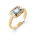 Bague - joaillerie - rectangulaire - oxyde de zirconium bleu - plaqu� or 18 carats - taille au choix