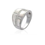 Bague large en argent 925 / 1000 rhodié avec zirconium et nacre - bijouxia Bague large en argent 925 / 1000 rhodié avec zirconium et nacre - bijouxia
