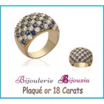 Bague large empierr�e pav� zirconium bleu & blanc plaqu� or 18carats - femme