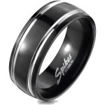 Bague masculine anneau homme en titane noir avec 2 bandes argent (67)