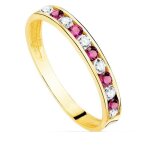 Bague en or 18k avec zirconites fuchsia et blanc - taille 52 - femme - largeur 25 mm