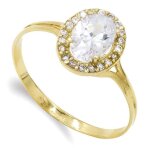 Bague - or jaune - clture en pierre ovale - oxyde de zirconium - femme - taille 55