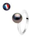 Bague - perlinea - jonc simple - vritable perle de culture de tahiti - argent 925 - 8 - 9 mm
